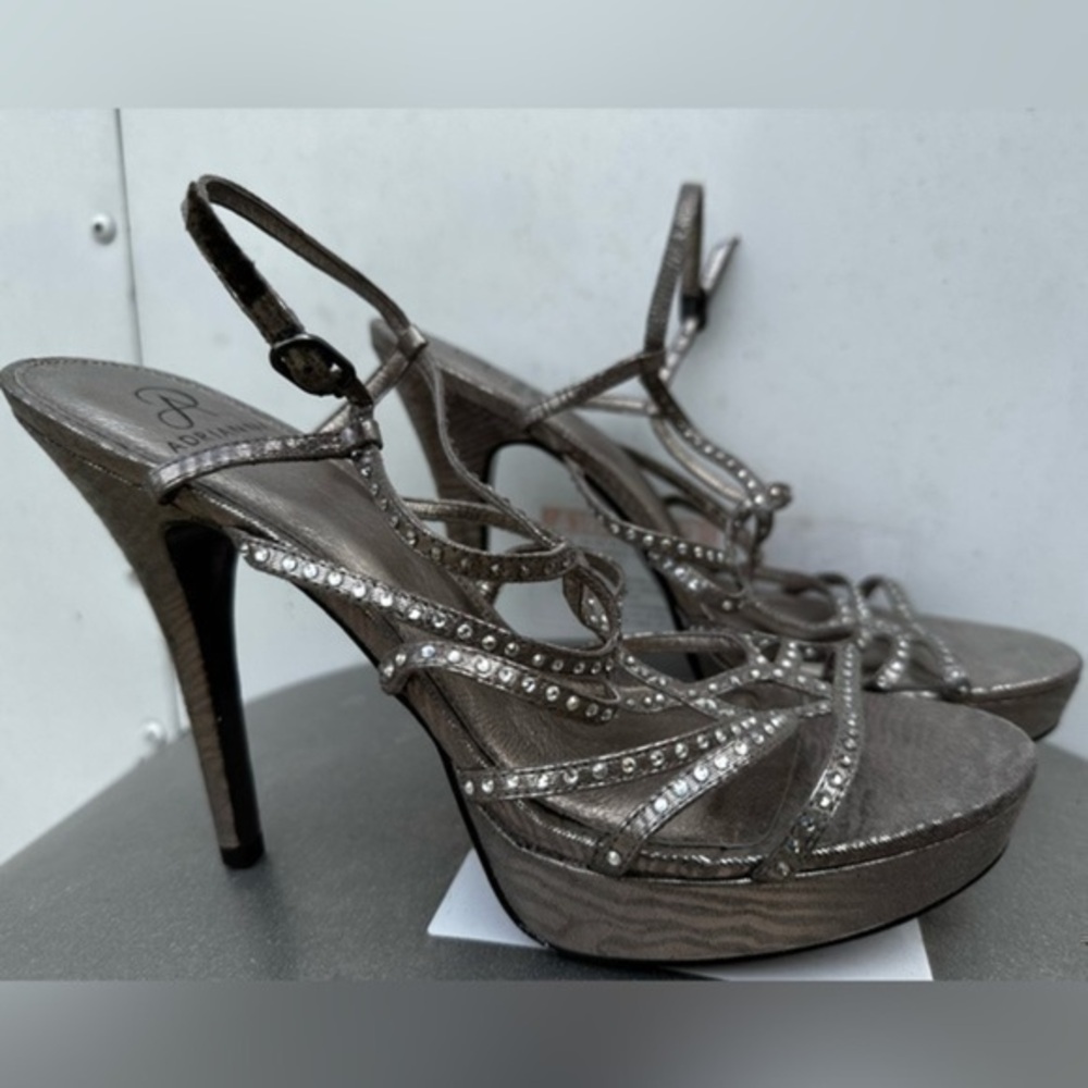 ADRIANNA PAPELL SILVER PLATFORM RHINESTONE HEELS